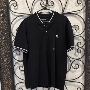 Express Men's Black Polo with White Accents size Large